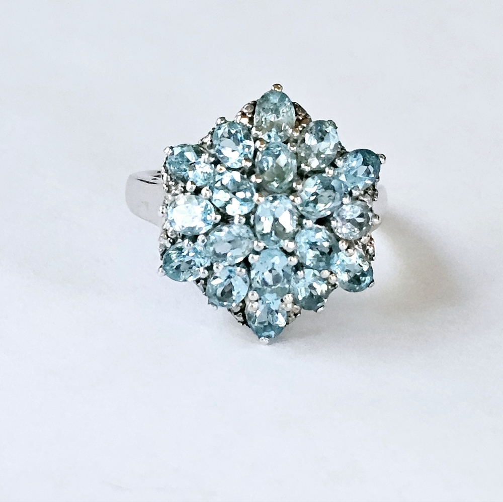 All Natural Paraiba Apatite Cluster Platinum/925 Size 6 - Picture 6 of 17